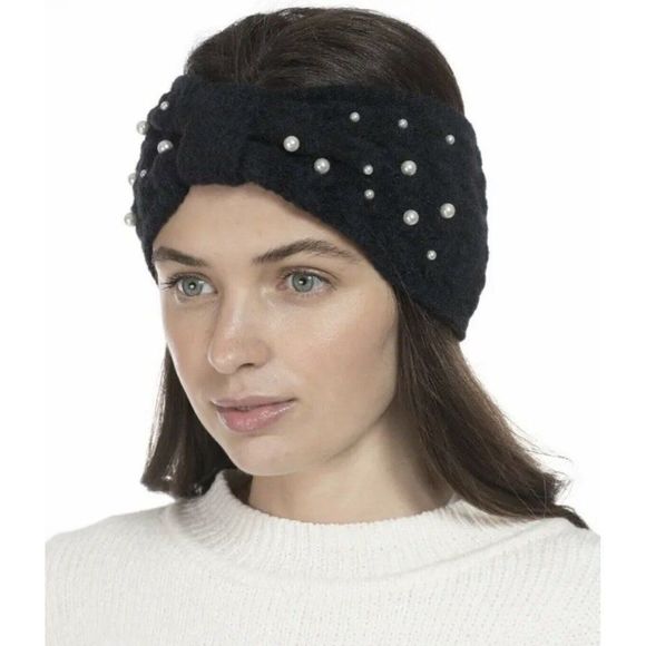 Faux Pearl Embellished Knotted Black‎ Headband Head Wrap - Picture 1 of 5